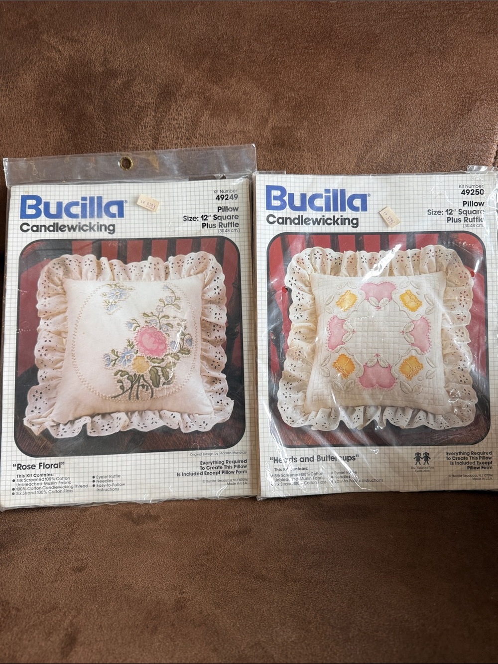 Bucilla Candlewicking Pillow Kits - Cream Base with Pink and Yellow Embroidery
